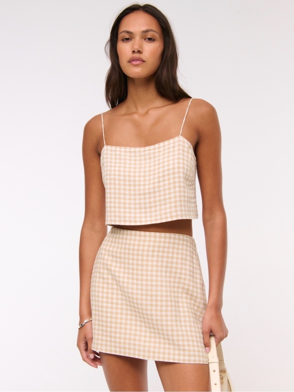 Abercrombie & Fitch Gingham Linen-Blend Mini Skort